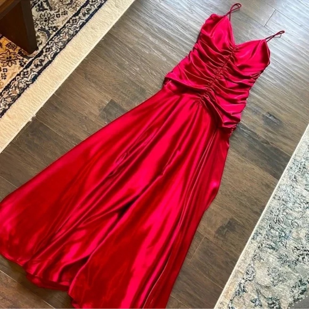 Vintage Jessica McClintock Red Silk Charmeuse Gown dress XS S Mermaid VTG